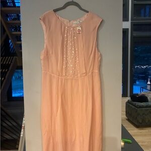 Boden Peach Midi Dress with Delicate Embroidery 14L. NWT
